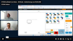 SB-Kasse und SB-Kiosk mit ETRON onRetail: die vier Einsatzmodelle, Live-Konfiguration des Kiosk-Modus, Bezahlarten und Kosten – kompakt in 27 Minuten.