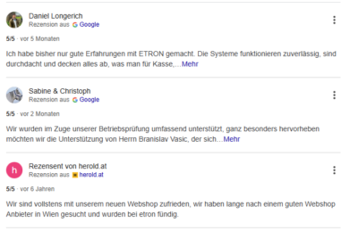 Google my business Unternehmensprofil Rezensionen von  ETFRON
