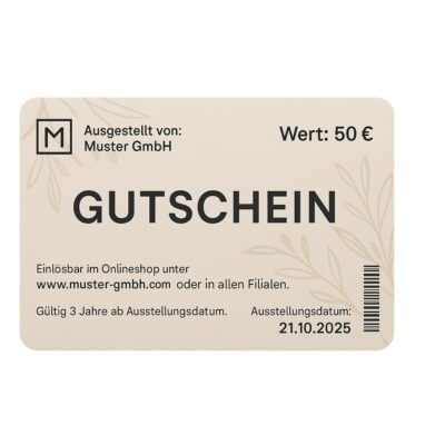 Gutschein welcher alle nötigen Informationen enthält
